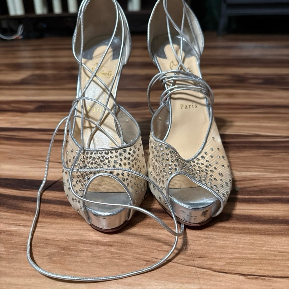 Christian Louboutin Silver and Cream Heels